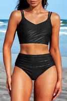 High Waisted V Neck Ruched Waterproof Bikini Set