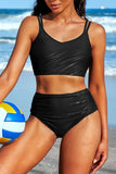 High Waisted V Neck Ruched Waterproof Bikini Set