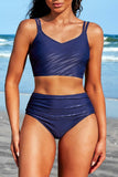 High Waisted V Neck Ruched Waterproof Bikini Set