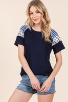 Contrasted Sleeve Ribbed Jersey Top