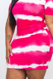 PLUS Size Stripe Tie-Dye Printed Midi Dress