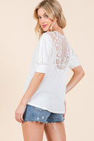 Crochet Lace Back Puff Sleeve Top