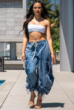 Urban Chic Drawstring Denim Cargo Pants