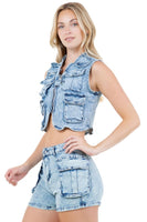 FASHION DENIM TWO PIECE SHORT SET