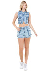 FASHION DENIM TWO PIECE SHORT SET