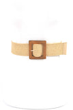 Wooden Buckle Elastic Faux Straw Fashion Belt