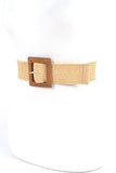 Wooden Buckle Elastic Faux Straw Fashion Belt