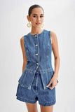 WOMEN FASHION DENIM TWO PIECE SET