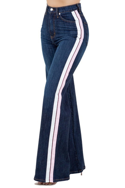 Striped Wide Leg Pant in Dark Denim Made in USA