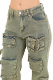 WOMEN FAHION CARGO STYLE DENIM PANTS