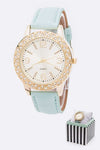 Crystal Bezel Leather Band Fashion Watch