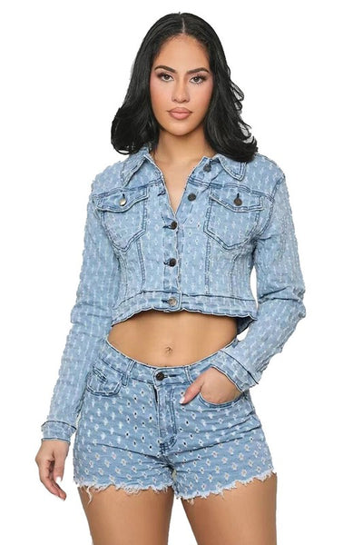 WOMEN FASHION DENIM TWO PIECE SHORT SET