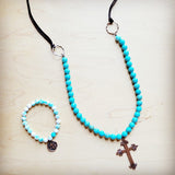 Frosted Magnesite Beaded Necklace w/ Copper Cross