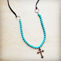 Frosted Magnesite Beaded Necklace w/ Copper Cross