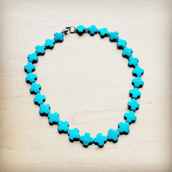 Short Turquoise Beaded Cross Necklace