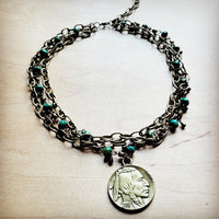 Green Jasper Collar-length Necklace w/ Indian Coin