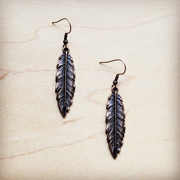 Antique Copper Feather Earrings