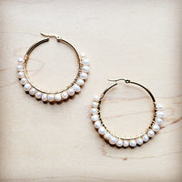 Wire Wrapped Freshwater Pearl Beaded Hoop Earrings