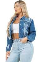 WOMEN FASHION CROP DENIM TRUCKER JACKET