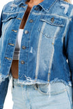 WOMEN FASHION CROP DENIM TRUCKER JACKET