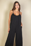 Spaghetti strap solid wide jumpsuit