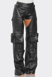 Cut Out Leather Cargo Pants