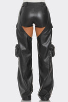 Cut Out Leather Cargo Pants