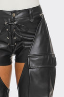 Cut Out Leather Cargo Pants