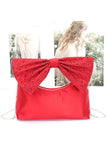 Rhinestone Bow Tie Satin Top Handle Clutch