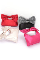 Rhinestone Bow Tie Satin Top Handle Clutch