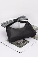 Rhinestone Bow Tie Satin Top Handle Clutch