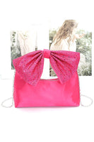 Rhinestone Bow Tie Satin Top Handle Clutch