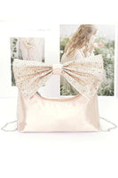 Rhinestone Bow Tie Satin Top Handle Clutch