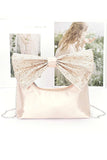 Rhinestone Bow Tie Satin Top Handle Clutch