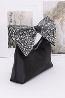 Rhinestone Bow Tie Satin Top Handle Clutch