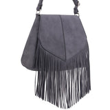 Faux Suede Fringe Flap Crossbody Bag