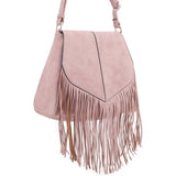 Faux Suede Fringe Flap Crossbody Bag