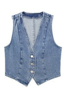 Cropped button front denim vest