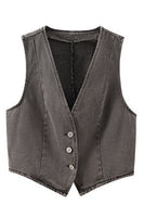 Cropped button front denim vest