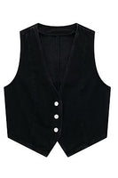 Cropped button front denim vest