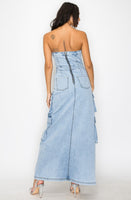 CARGO DENIM DRESS LIGHT WASH