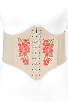 Embroidered Flower Lacing Corset Belt