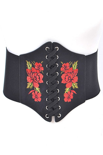 Embroidered Flower Lacing Corset Belt