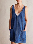 Denim scoop neck overall dress