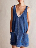 Denim scoop neck overall dress