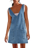 Denim scoop neck overall dress