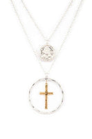 Mix Tone Cross Coin Pendant Necklace