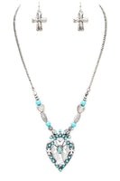 Turquoise Western Cross Pendant Necklace Set