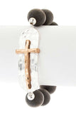 2 Tone Cross Charm Stretch Bracelet