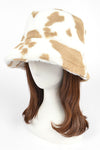 Cow Print Faux Fur Bucket Hat